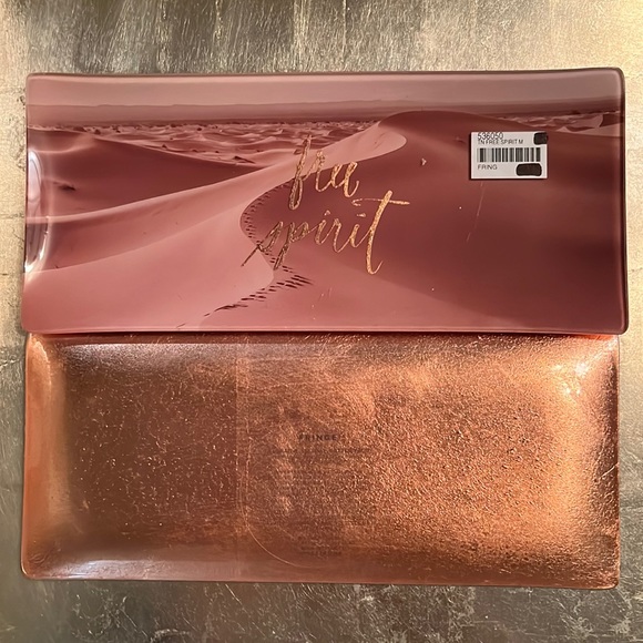 “free spirit” rose gold metallic on desert dunes design glass tray w/gold bk-NWT - Picture 5 of 6